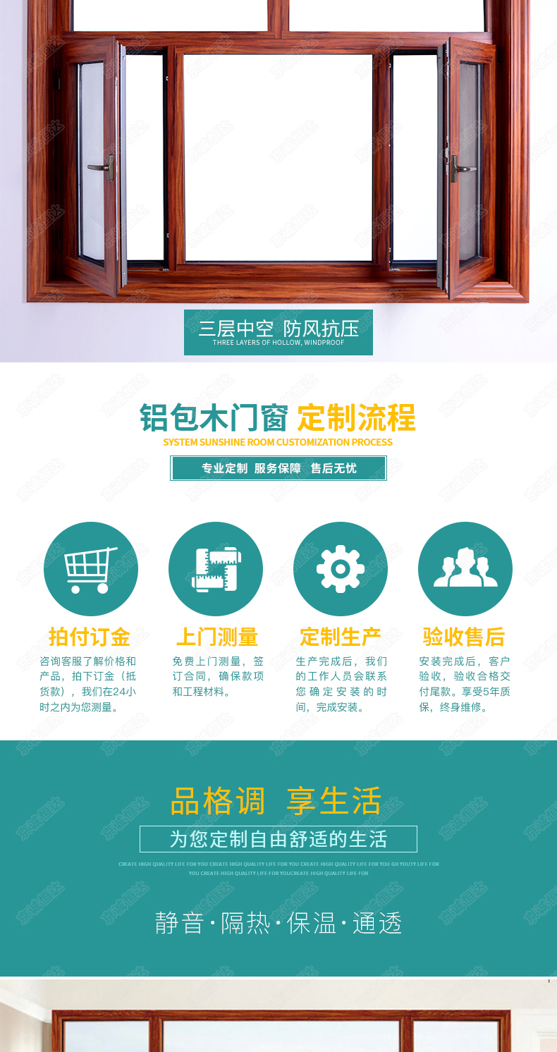 京诚恒达铝包木门窗隔音门窗平开窗封阳台卧室落地窗三层玻璃窗户(图4)