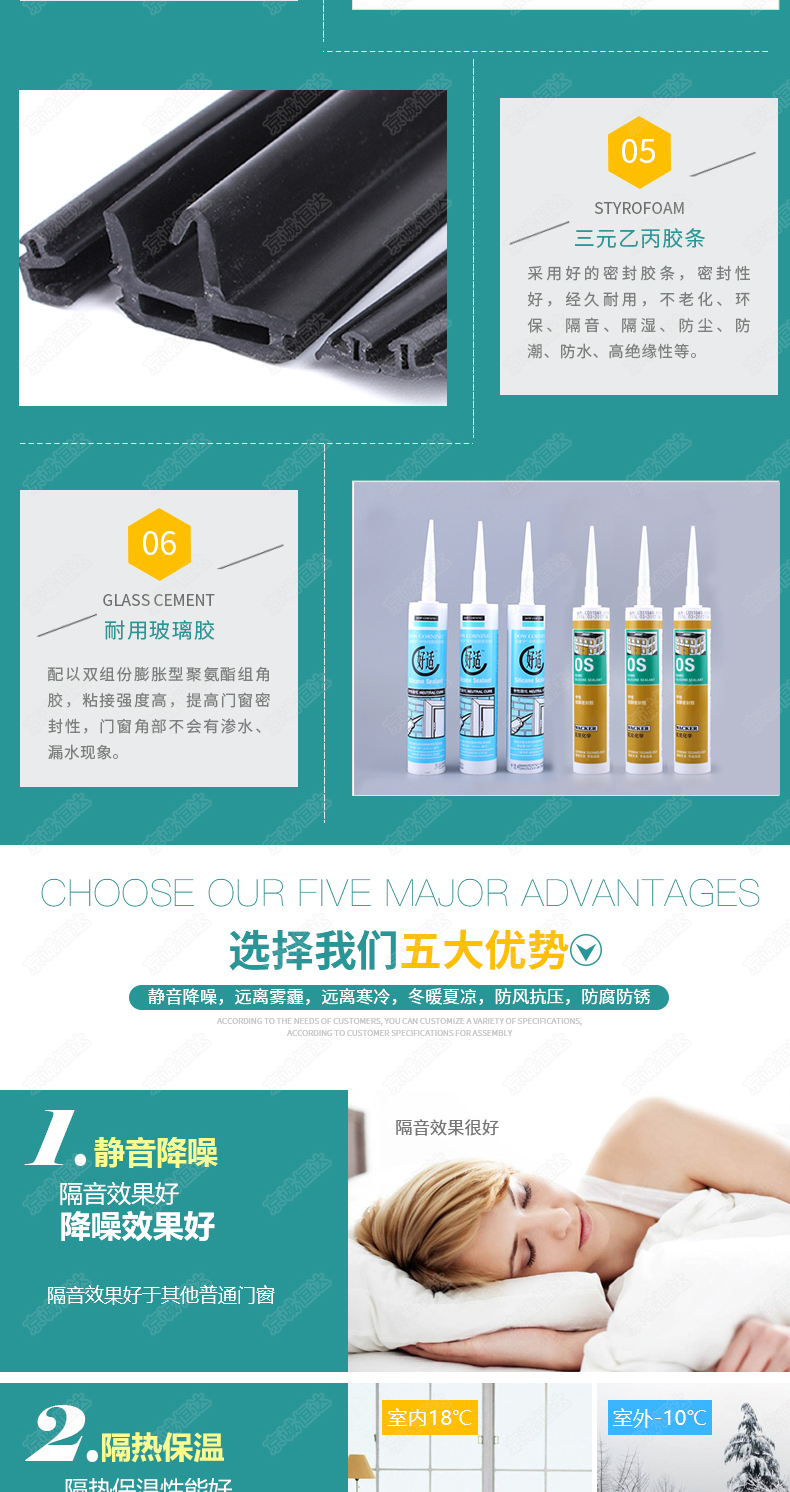 京诚恒达铝包木门窗隔音门窗平开窗封阳台卧室落地窗三层玻璃窗户(图15)