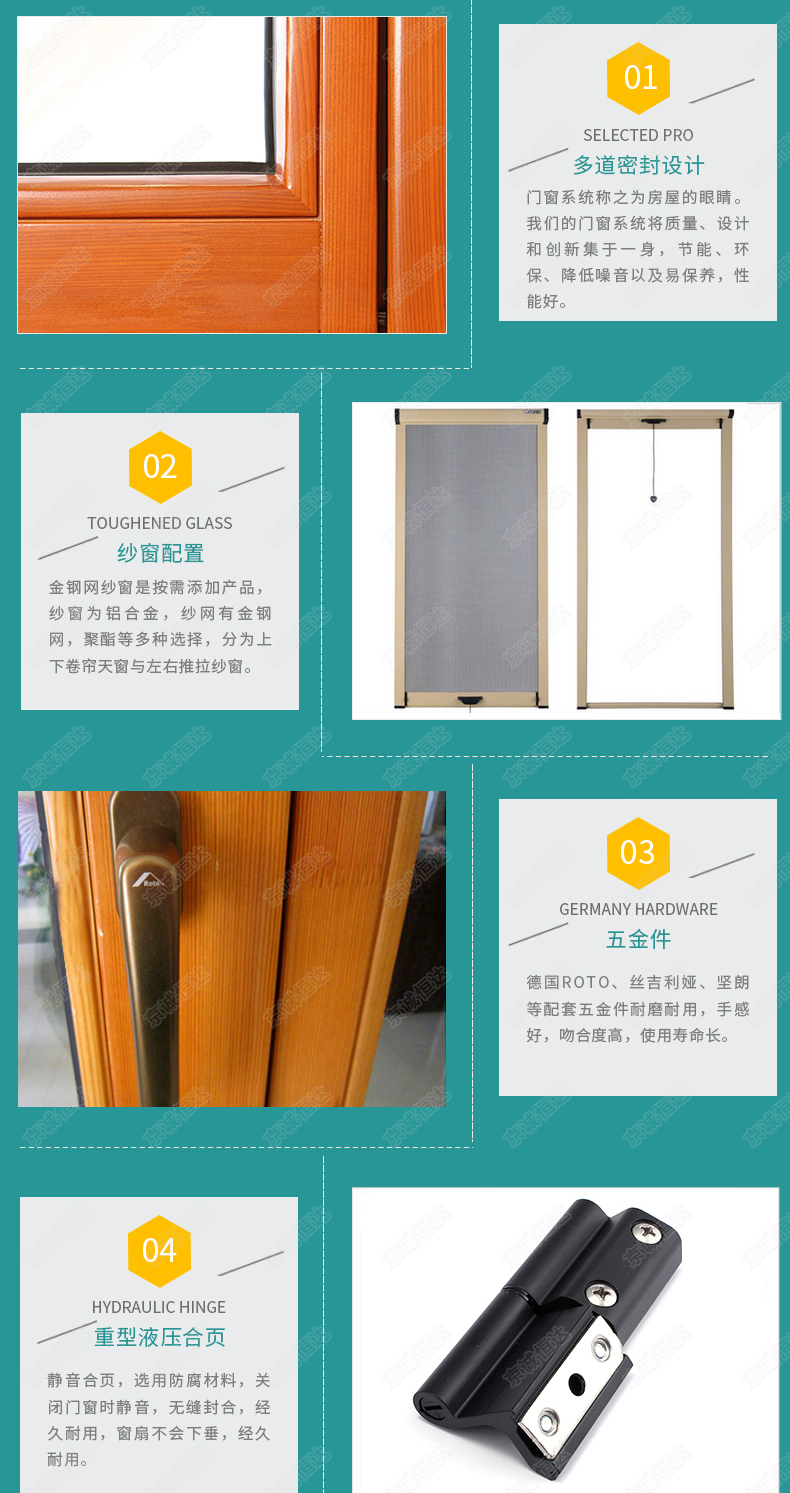 京诚恒达铝包木门窗隔音门窗平开窗封阳台卧室落地窗三层玻璃窗户(图14)