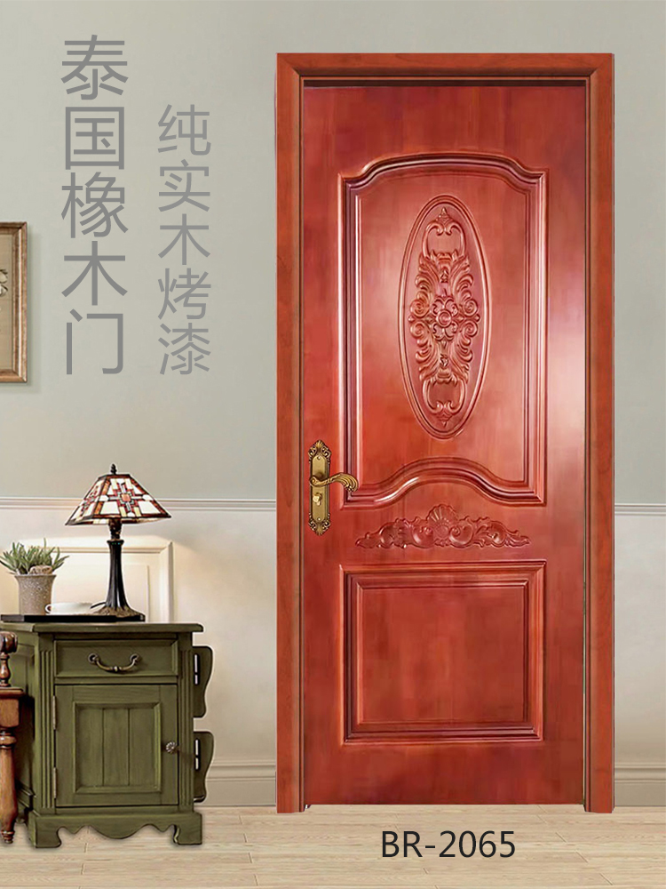 实木房间门卧室门泰国橡木烤漆门浮雕工艺中式木门欧式扣线现代风(图46)