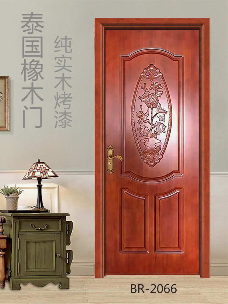 实木房间门卧室门泰国橡木烤漆门浮雕工艺中式木门欧式扣线现代风(图4)