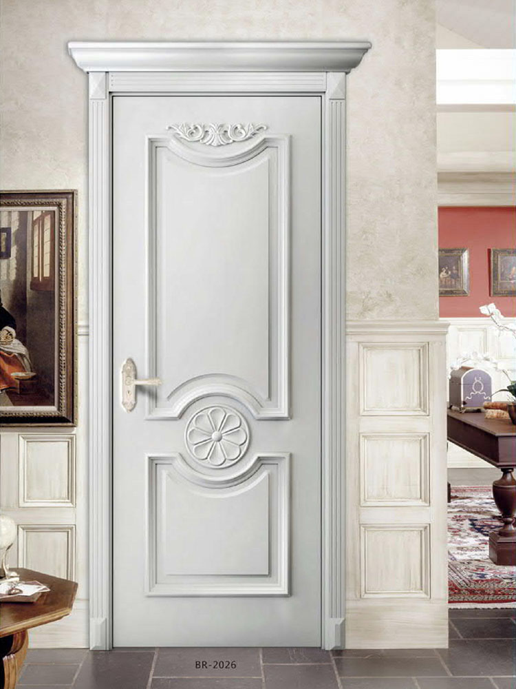 实木房间门卧室门泰国橡木烤漆门浮雕工艺中式木门欧式扣线现代风(图45)