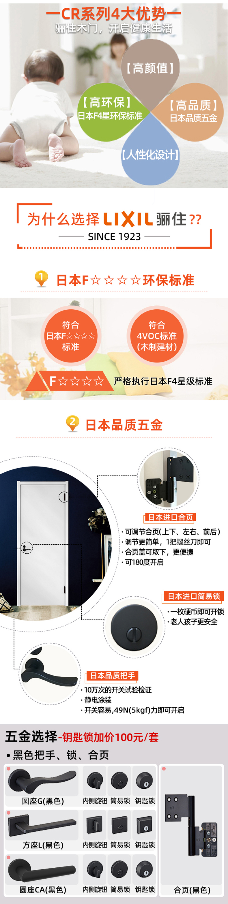 骊住简约百搭日本品质木门免漆套装门 日本F四星环保卧室门CR-LAA(图5)