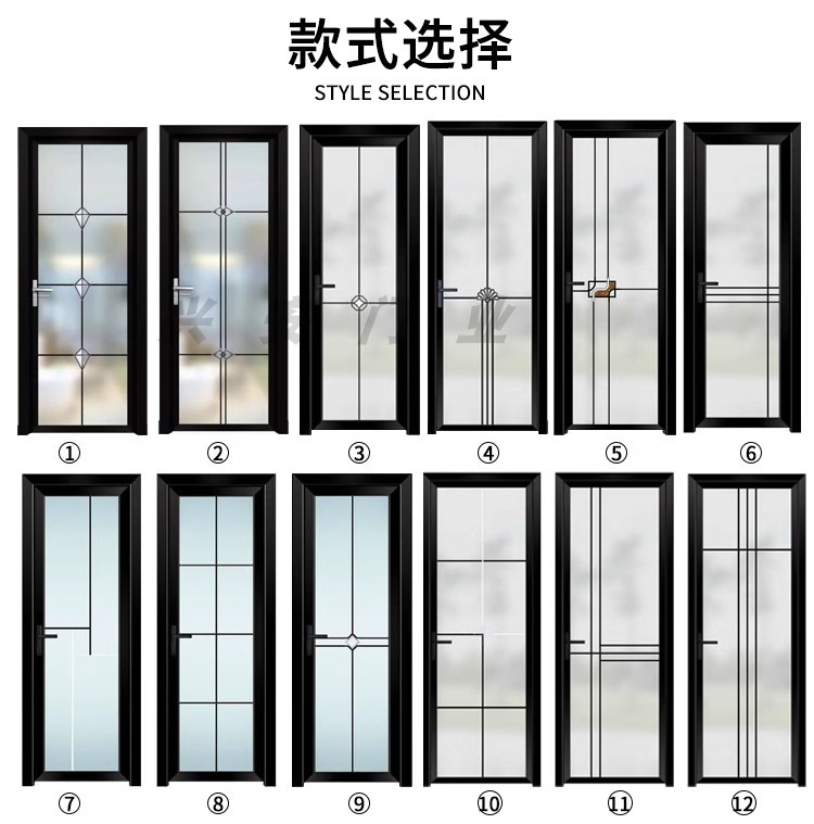 新款家用厕所门平开门卫生间玻璃门厨房铝合金套装门(图14)