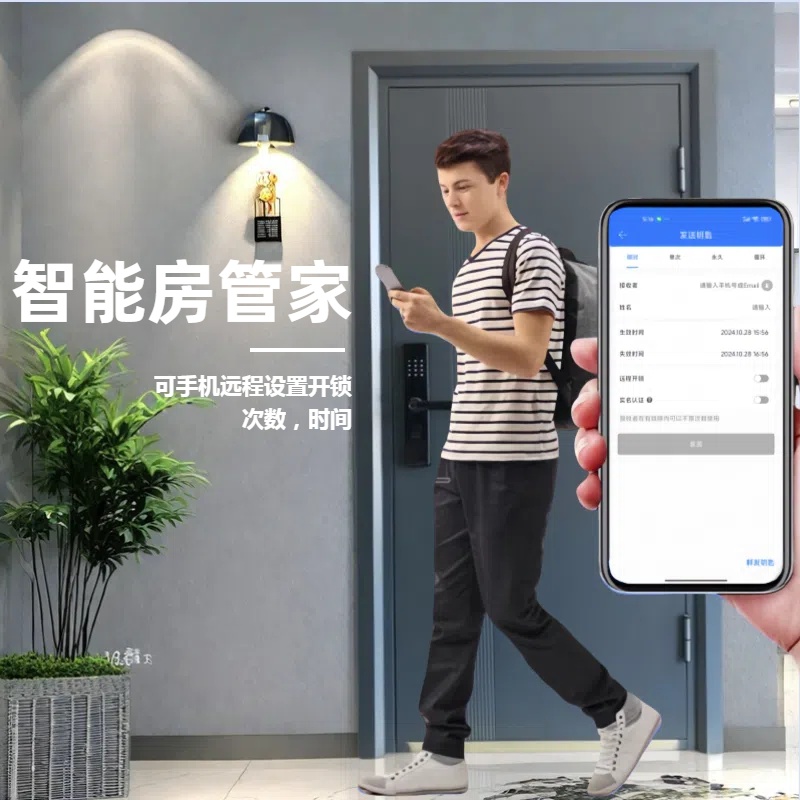 入户门电子锁工程门钢制门出租房智能防盗门指纹密码锁进户门单开(图2)