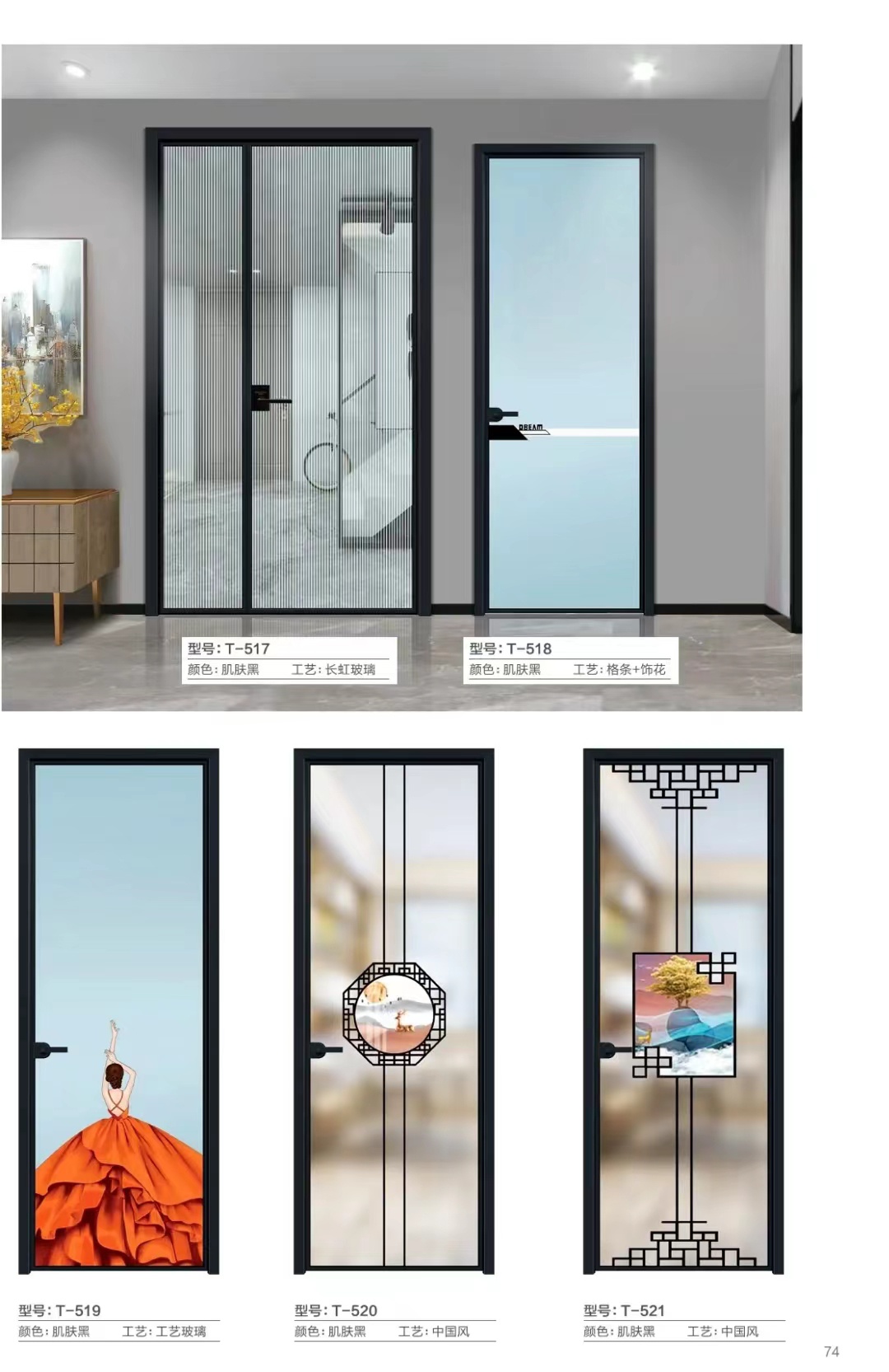 厕所门钛镁合金门玻璃厨房门推拉门隔断铝门(图18)