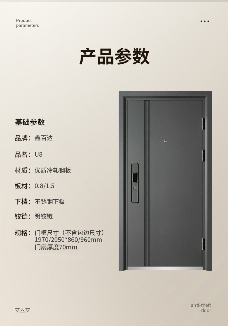 鑫百达丁级防盗门家用进户门出租房间室内外入户门钢制大门工程门(图24)