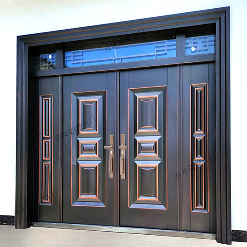 锌合金别墅大门双开门乡村进户门对开四开防盗门农村自建房入户门(图1)