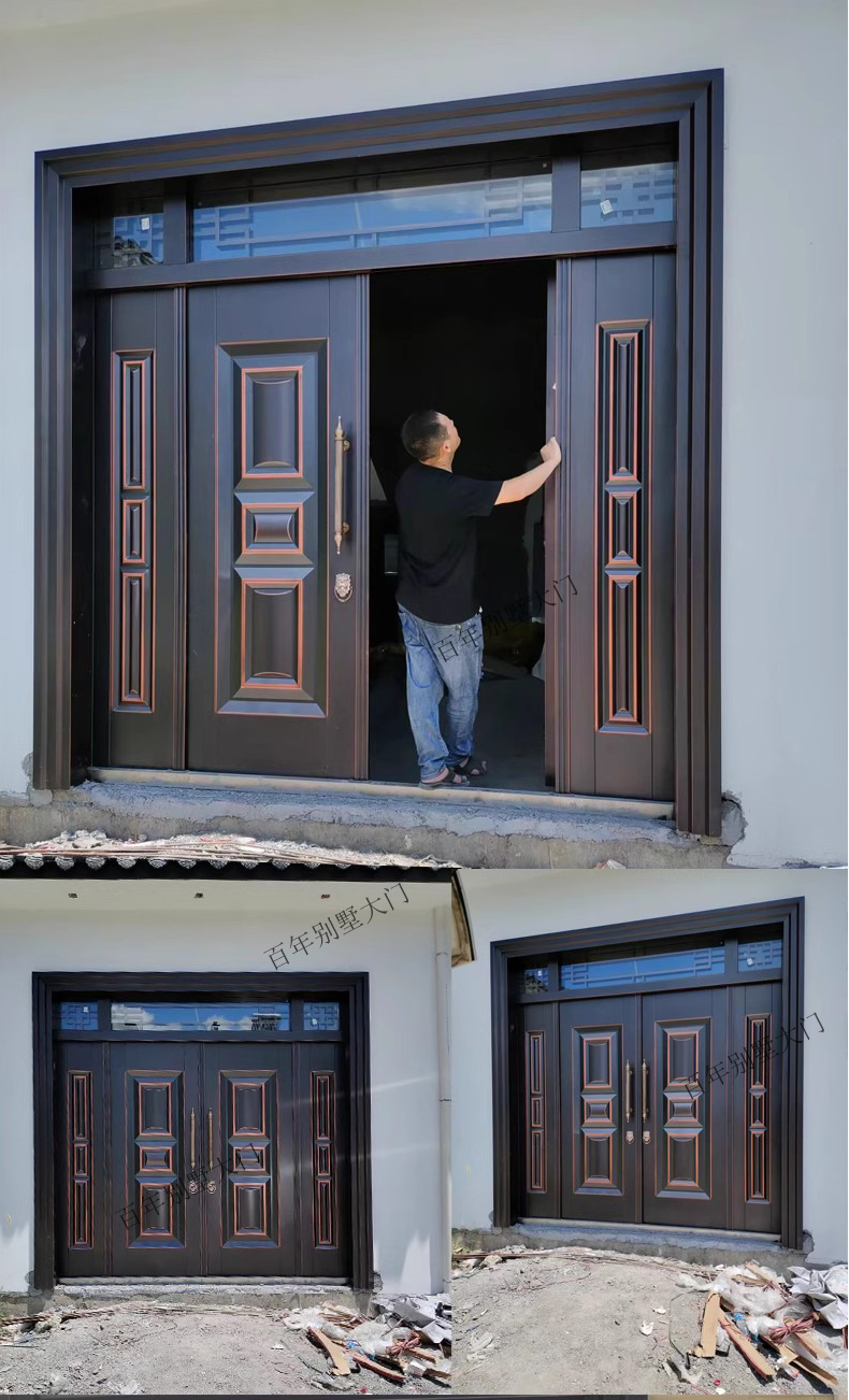 锌合金别墅大门双开门乡村进户门对开四开防盗门农村自建房入户门(图10)