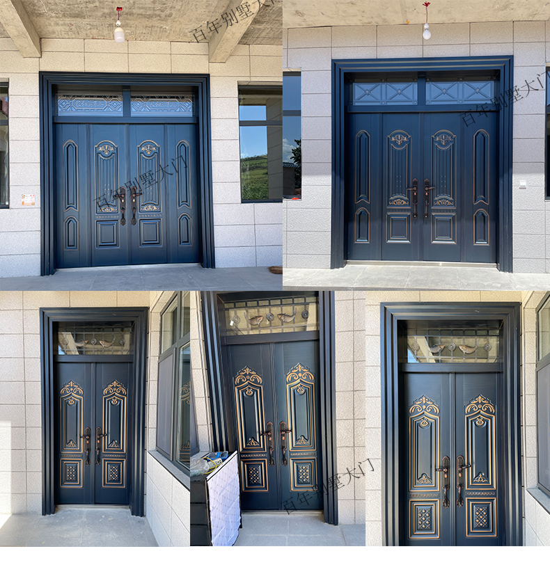 锌合金别墅大门双开门乡村进户门对开四开防盗门农村自建房入户门(图14)