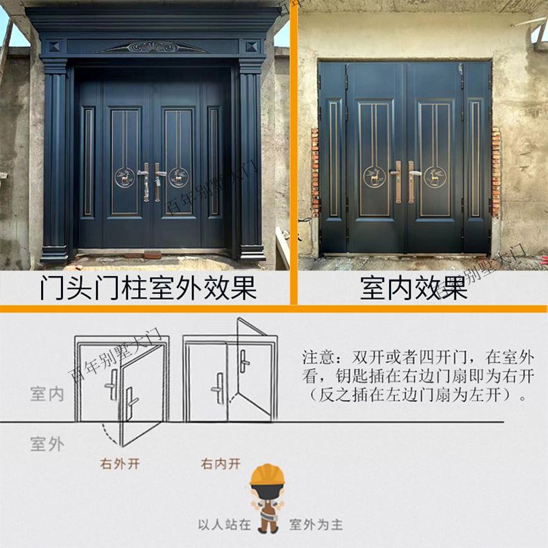 锌合金别墅大门双开门乡村进户门对开四开防盗门农村自建房入户门(图16)