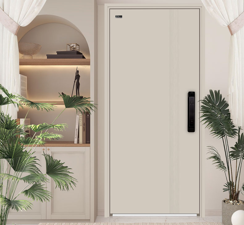 FX富新 莫兰迪 奶油风甲级防盗门加高门楣一门到顶暗铰链外开白色(图3)