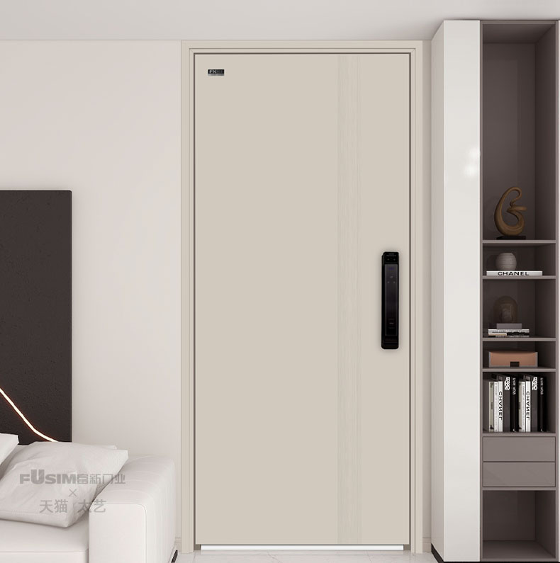 FX富新 莫兰迪 奶油风甲级防盗门加高门楣一门到顶暗铰链外开白色(图9)