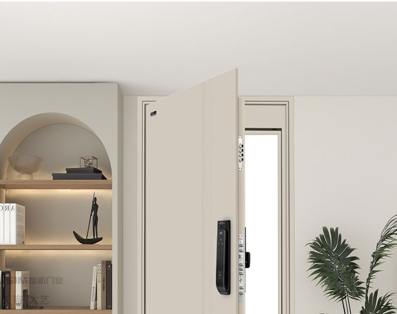 FX富新 莫兰迪 奶油风甲级防盗门加高门楣一门到顶暗铰链外开白色(图13)