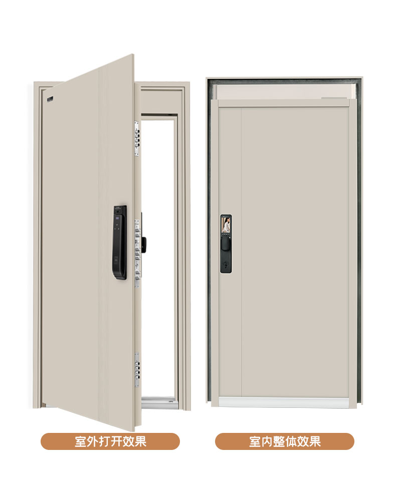 FX富新 莫兰迪 奶油风甲级防盗门加高门楣一门到顶暗铰链外开白色(图29)