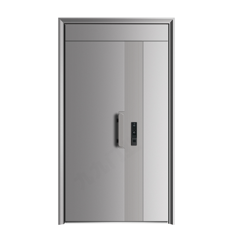 高端入户门甲级防盗门奶油灰家用子母门智能门锁极简风别墅门(图5)