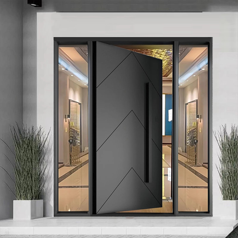 精雕铸铝门别墅大门简约现代轻奢入户门子母双开门进户玻璃防盗门(图1)