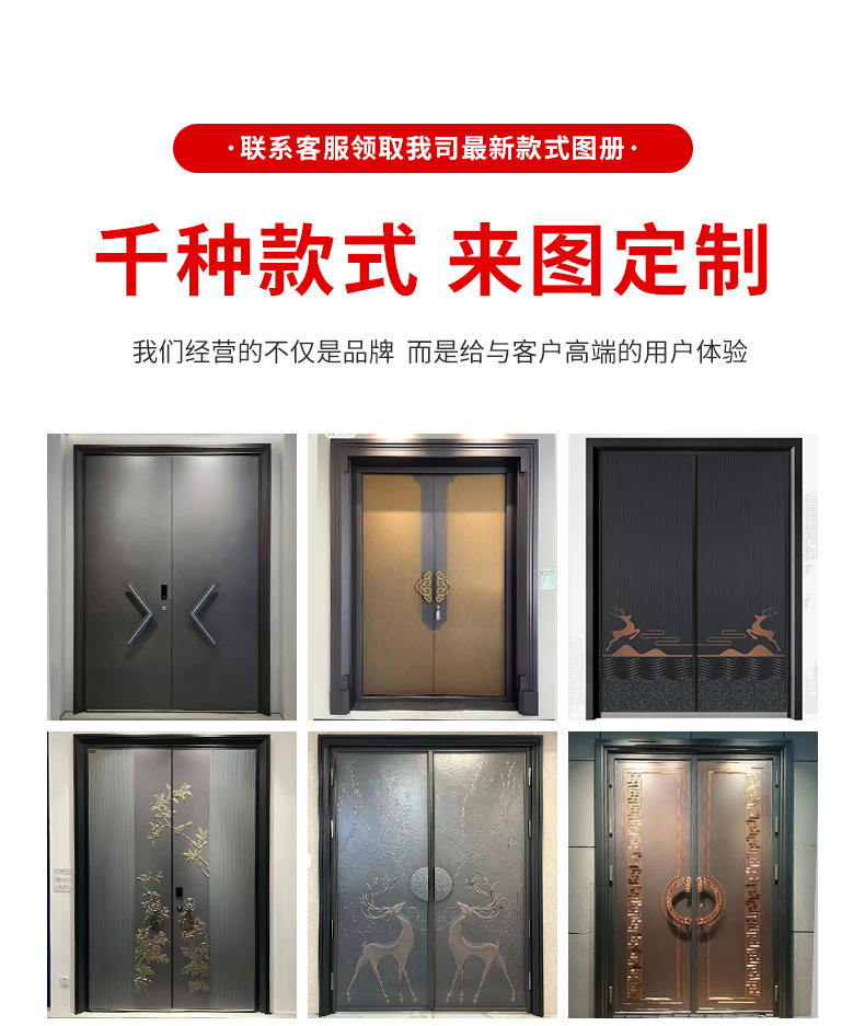 精雕铸铝门别墅大门简约现代轻奢入户门子母双开门进户玻璃防盗门(图4)