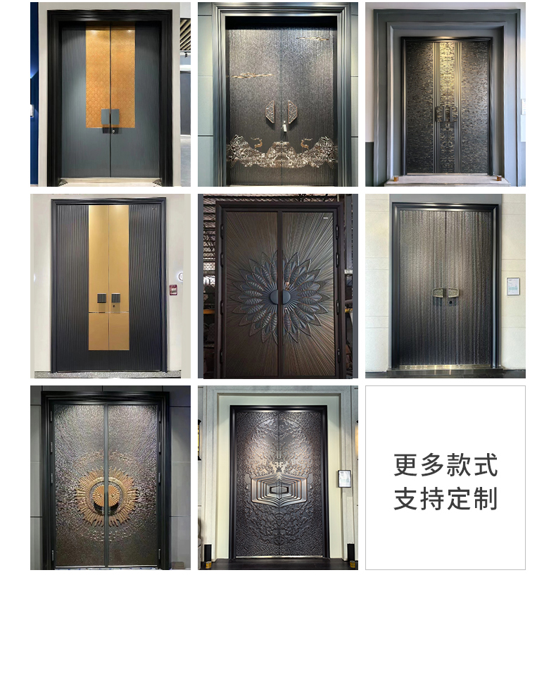 精雕铸铝门别墅大门简约现代轻奢入户门子母双开门进户玻璃防盗门(图6)