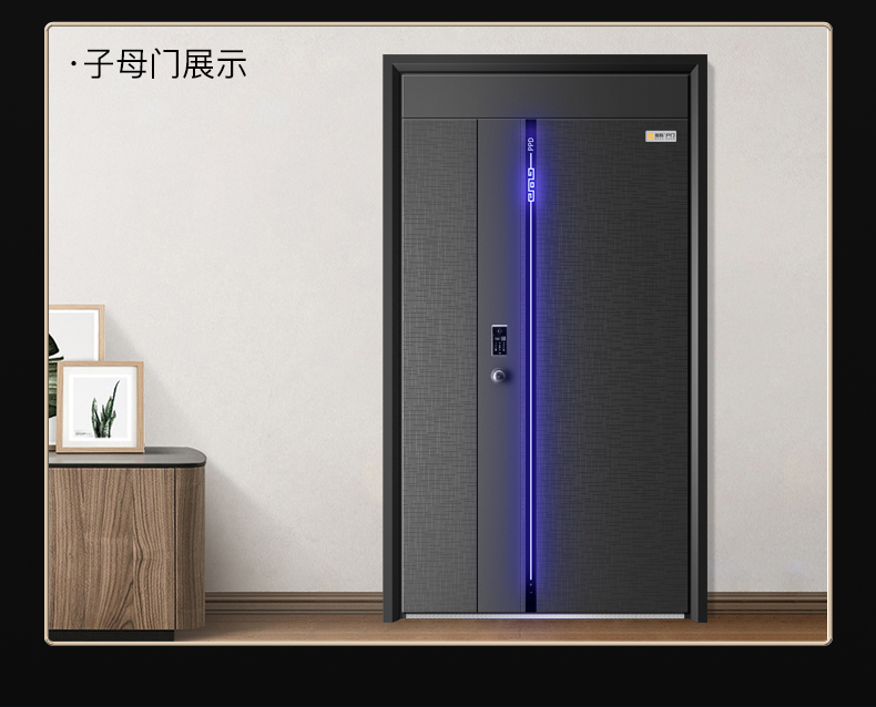 柏科甲级防盗门进户门家用入户门灯带安全门指纹双重锁静音子母门(图21)