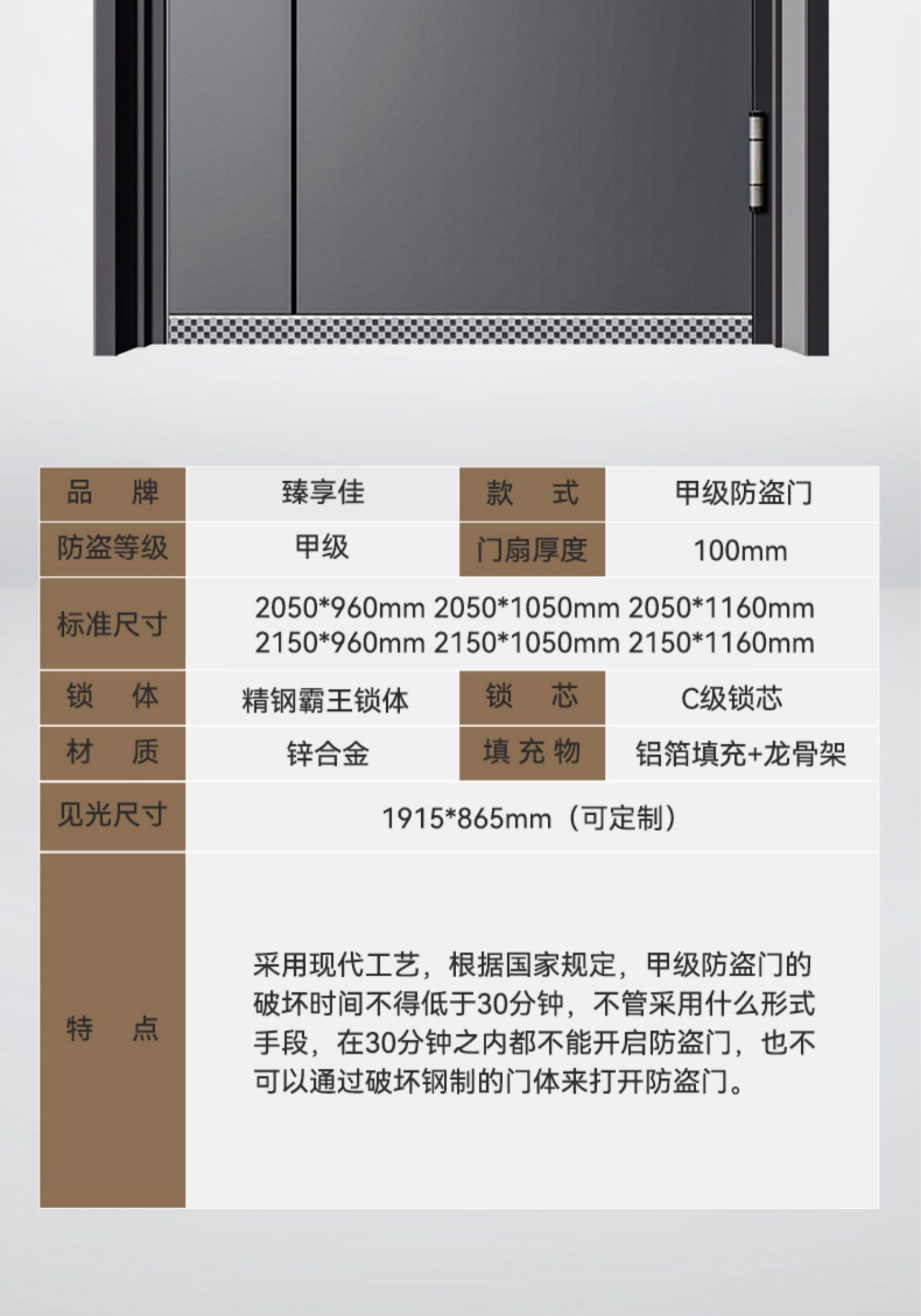 甲级防盗门进户门家用锌合金入户门智能子母门带人脸识别钢质大门(图22)