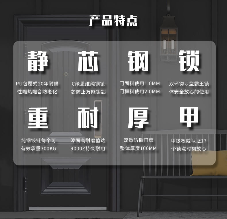 客然甲级轻奢密码防盗门进户门字母门指纹锁门家用入户门定制单门(图4)