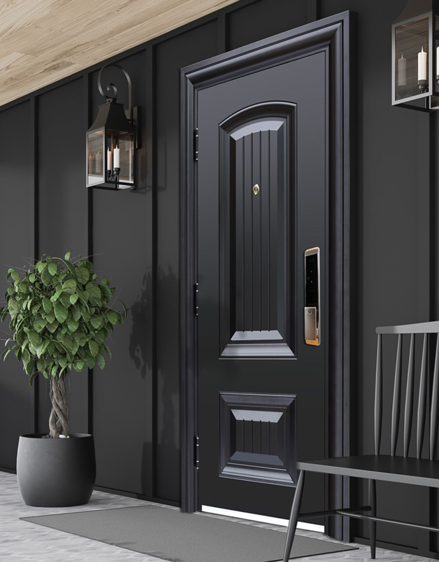 客然甲级轻奢密码防盗门进户门字母门指纹锁门家用入户门定制单门(图5)