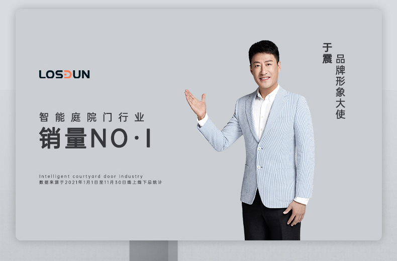 LOSDUN木纹色庭院门高端别墅户外铝艺电动平移铝合金悬浮折叠大门(图2)