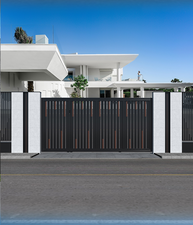 LOSDUN木纹色庭院门高端别墅户外铝艺电动平移铝合金悬浮折叠大门(图14)