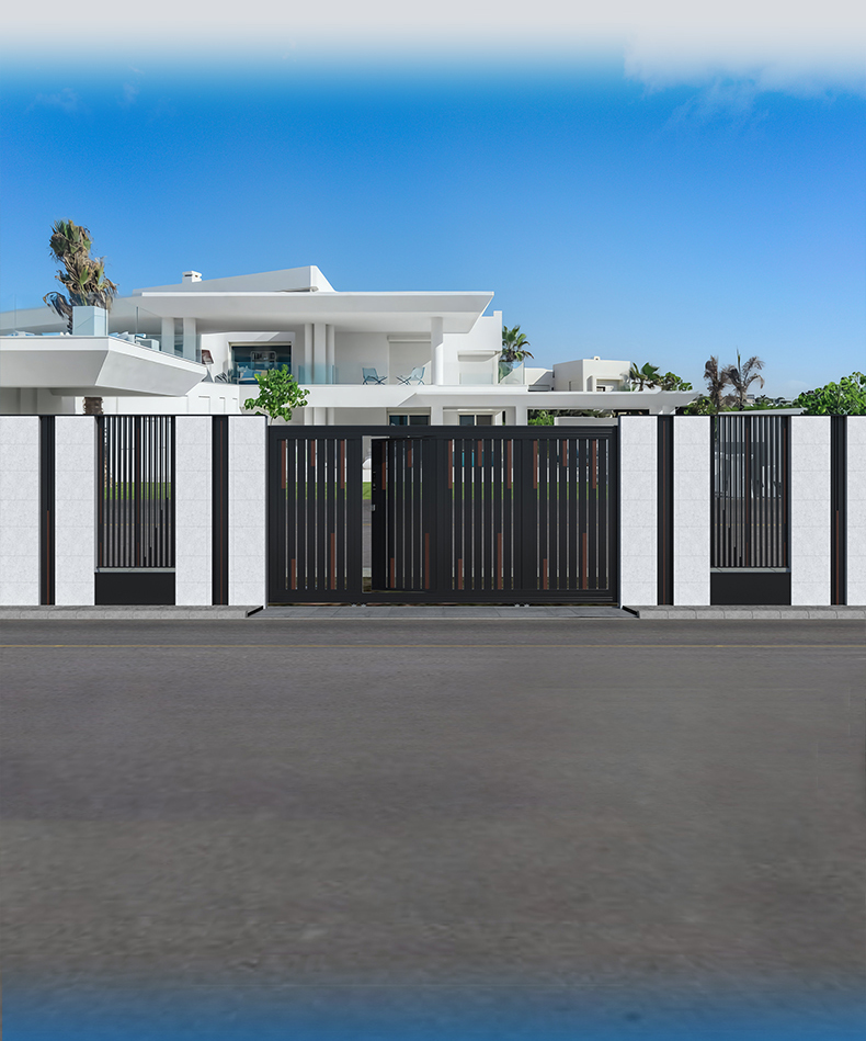 LOSDUN木纹色庭院门高端别墅户外铝艺电动平移铝合金悬浮折叠大门(图13)