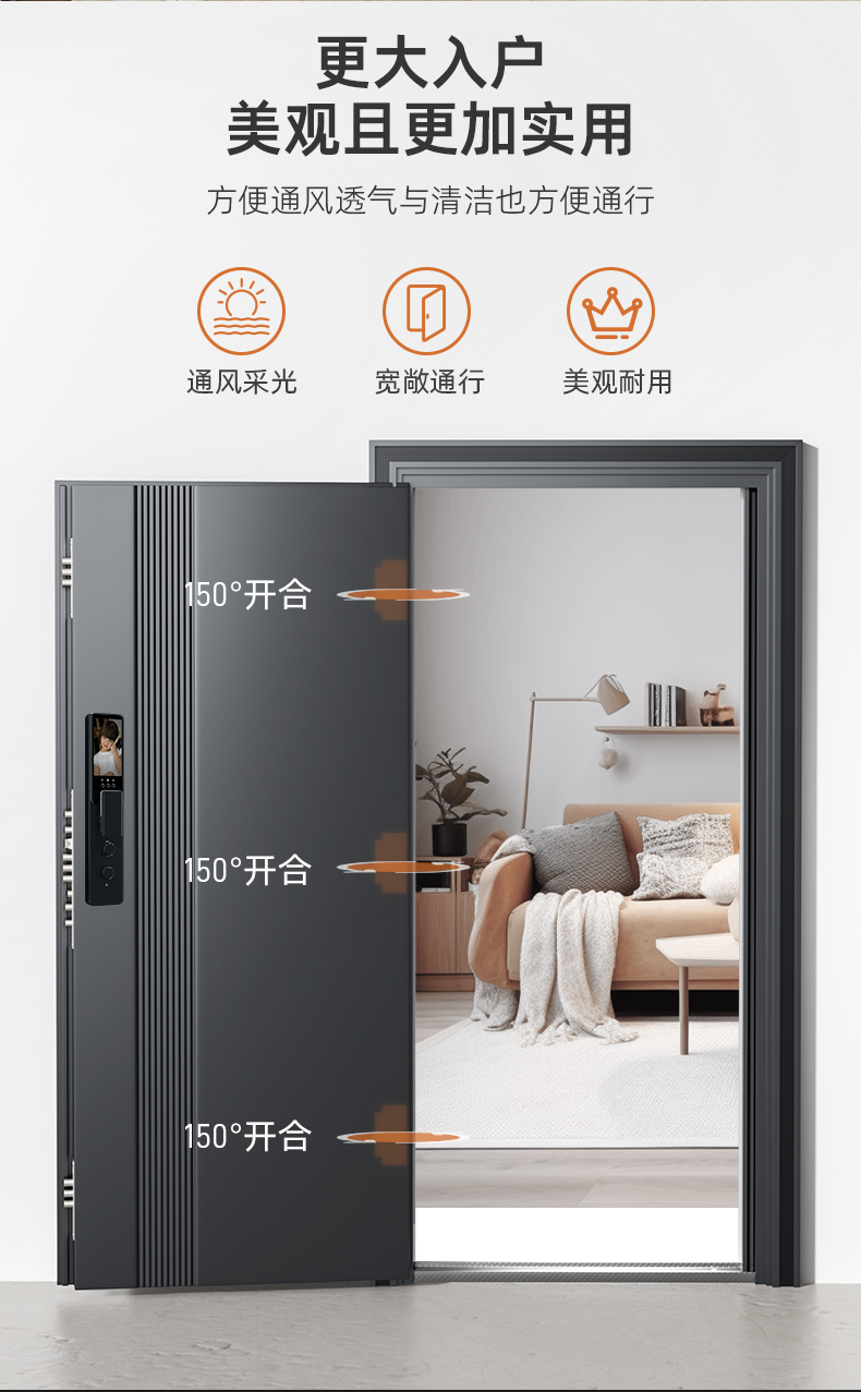 2025新款 甲级防盗门5D人脸锁 锌合金全自动猫眼指纹锁平开入户门(图18)