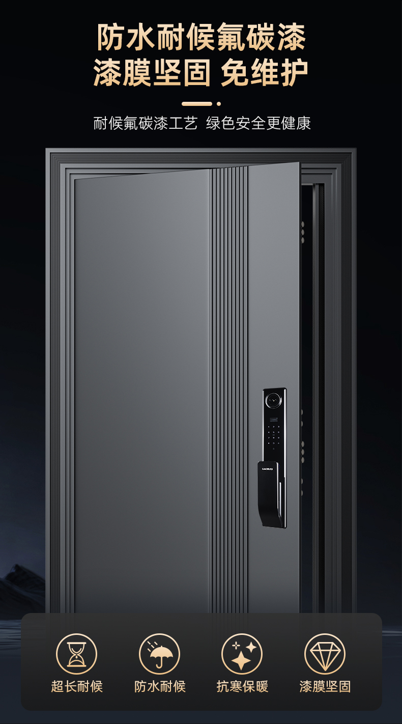 2025新款 甲级防盗门5D人脸锁 锌合金全自动猫眼指纹锁平开入户门(图7)