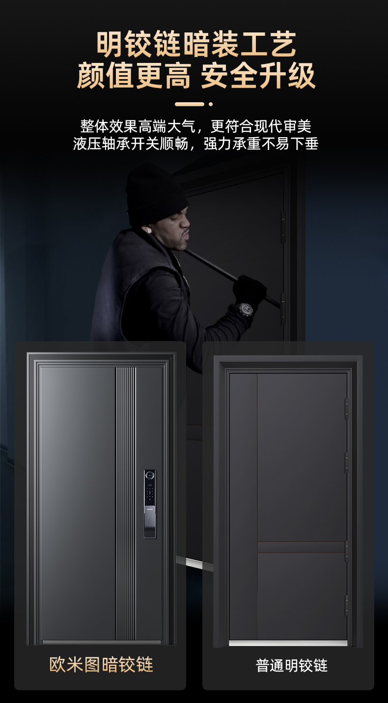 2025新款 甲级防盗门5D人脸锁 锌合金全自动猫眼指纹锁平开入户门(图8)