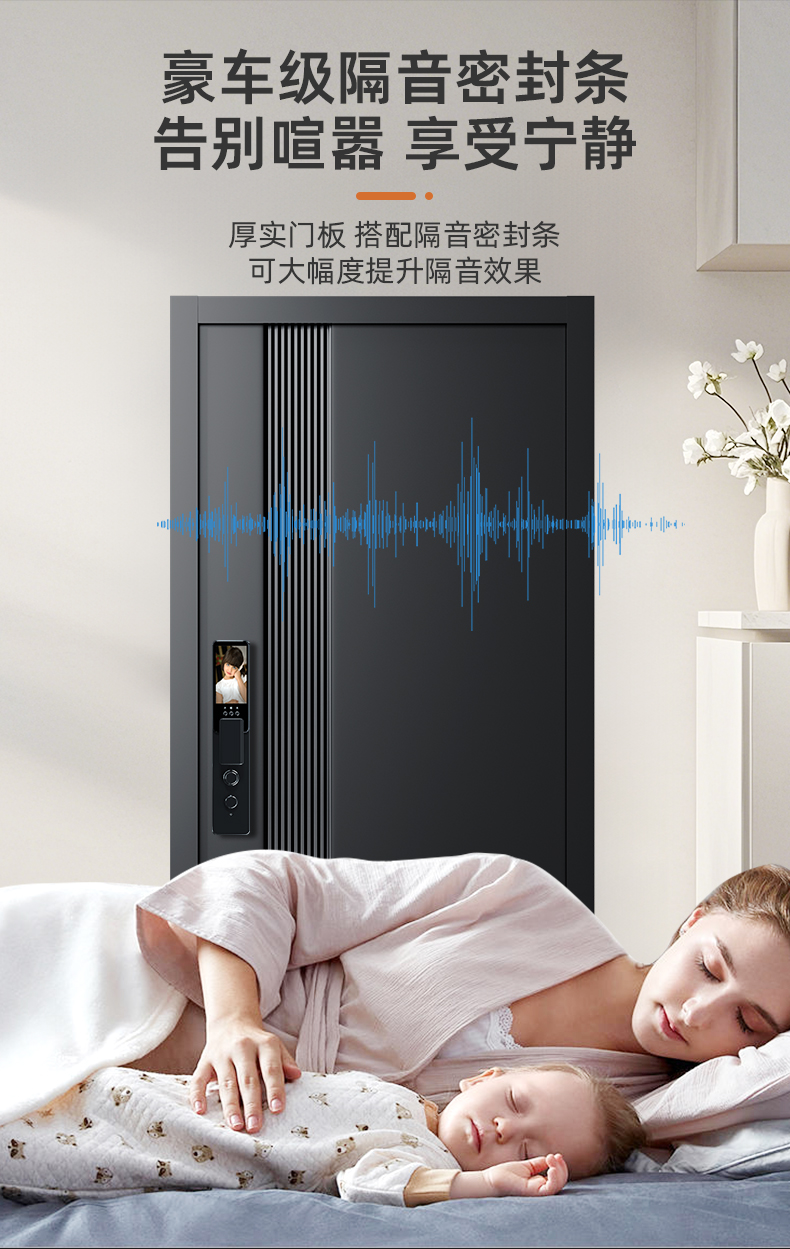 2025新款 甲级防盗门5D人脸锁 锌合金全自动猫眼指纹锁平开入户门(图12)