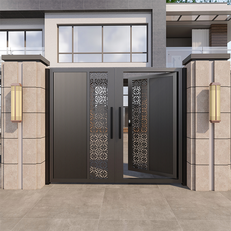 院子铝合金庭院电动平移门雕刻不锈钢智能单双开门镀锌铁艺四折叠(图6)