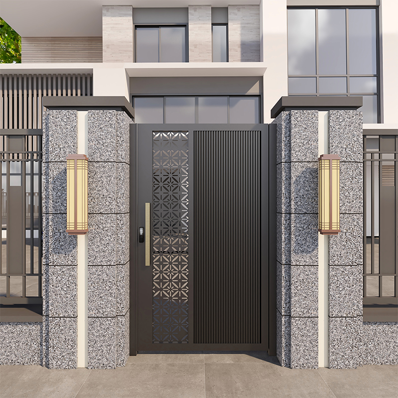 院子铝合金庭院电动平移门雕刻不锈钢智能单双开门镀锌铁艺四折叠(图8)