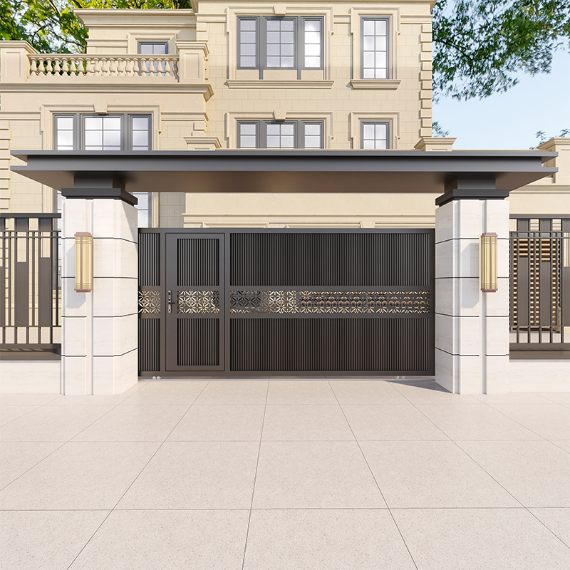 院子铝合金庭院电动平移门雕刻不锈钢智能单双开门镀锌铁艺四折叠(图7)