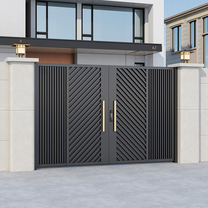 院子铝合金庭院电动平移门雕刻不锈钢智能单双开门镀锌铁艺四折叠(图12)