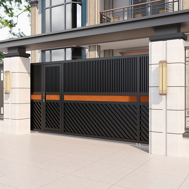 院子铝合金庭院电动平移门雕刻不锈钢智能单双开门镀锌铁艺四折叠(图13)