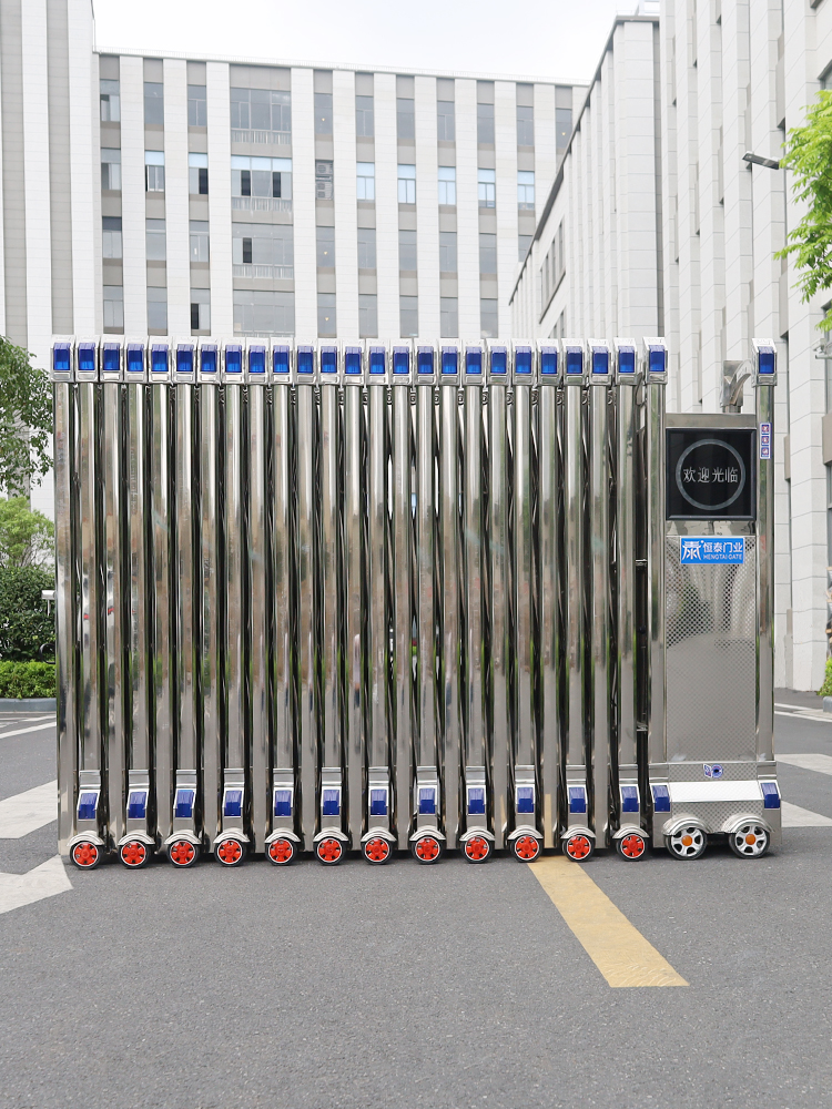 恒泰门业电动伸缩门304不锈钢工厂学校抗风封板大门自动铝合金门(图3)