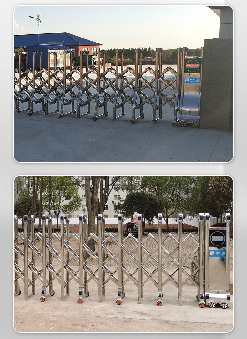 恒泰门业电动伸缩门304不锈钢工厂学校抗风封板大门自动铝合金门(图15)
