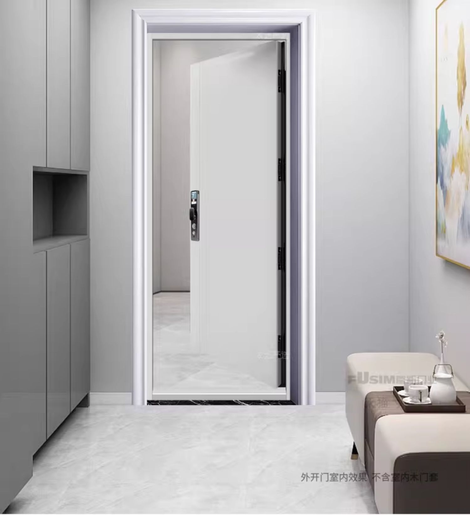 FX富新 艺品 双色甲级防盗门家用定制智能指纹锁新甲级进户门灰色(图6)