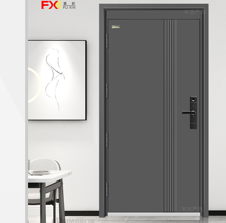 FX富新 艺品 双色甲级防盗门家用定制智能指纹锁新甲级进户门灰色(图3)