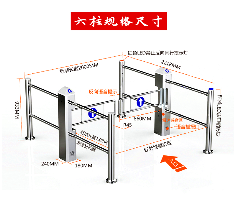 超市入口自动感应门单向摆闸电只进不出禁行器红外雷达手动机械门(图11)