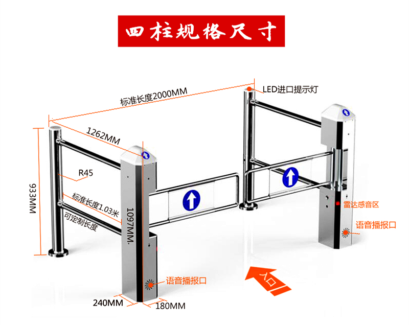 超市入口自动感应门单向摆闸电只进不出禁行器红外雷达手动机械门(图10)