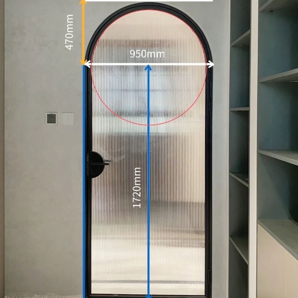 法式铁艺拱形复古极窄圆弧玻璃双开店铺酒吧庭院定制烤漆对开门(图3)