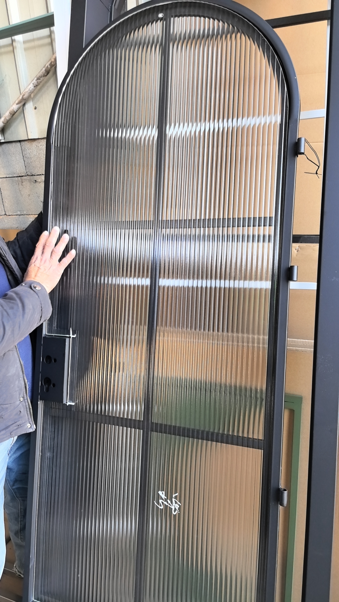 法式铁艺拱形复古极窄圆弧玻璃双开店铺酒吧庭院定制烤漆对开门(图6)