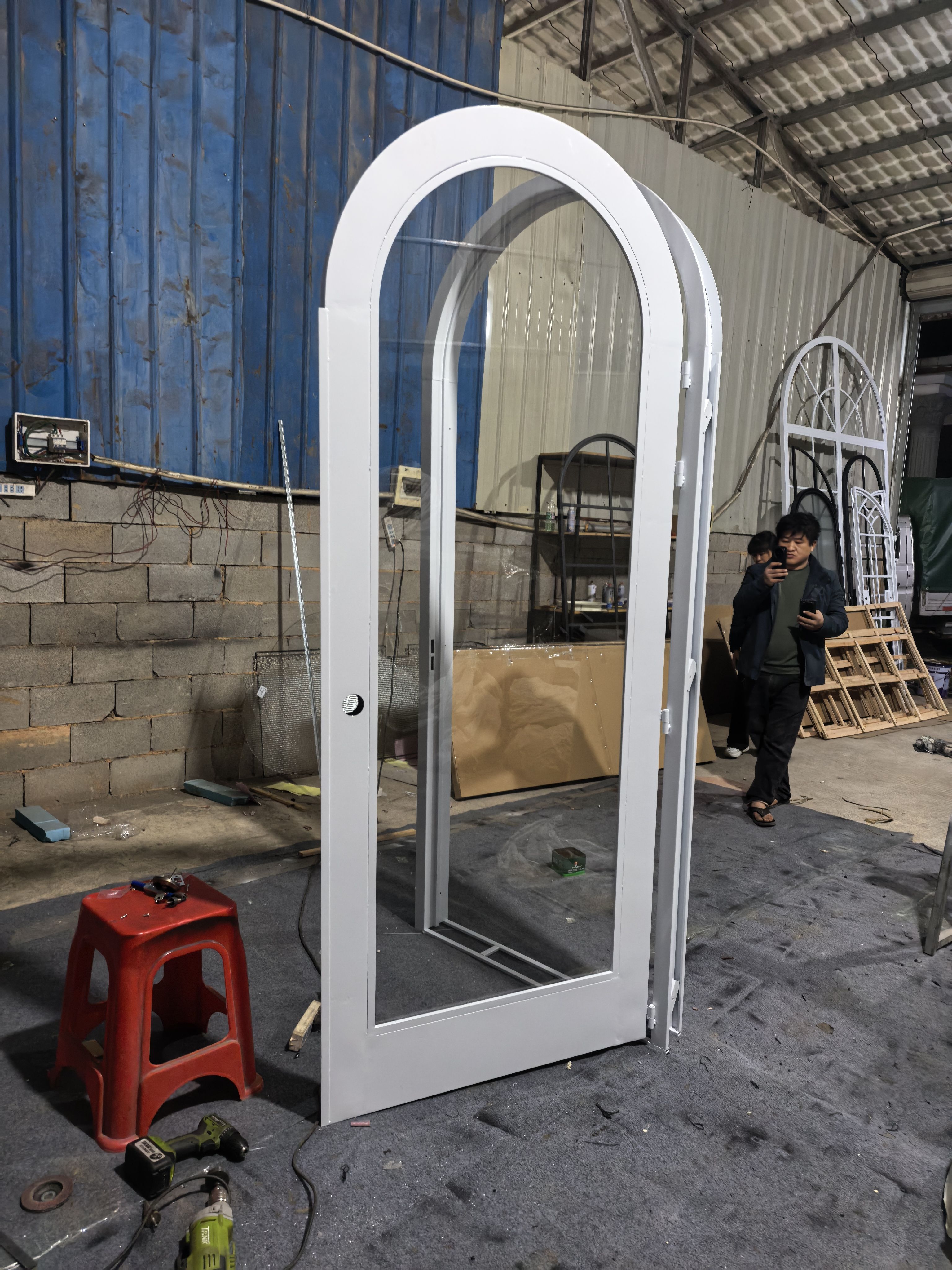 法式铁艺拱形复古极窄圆弧玻璃双开店铺酒吧庭院定制烤漆对开门(图14)