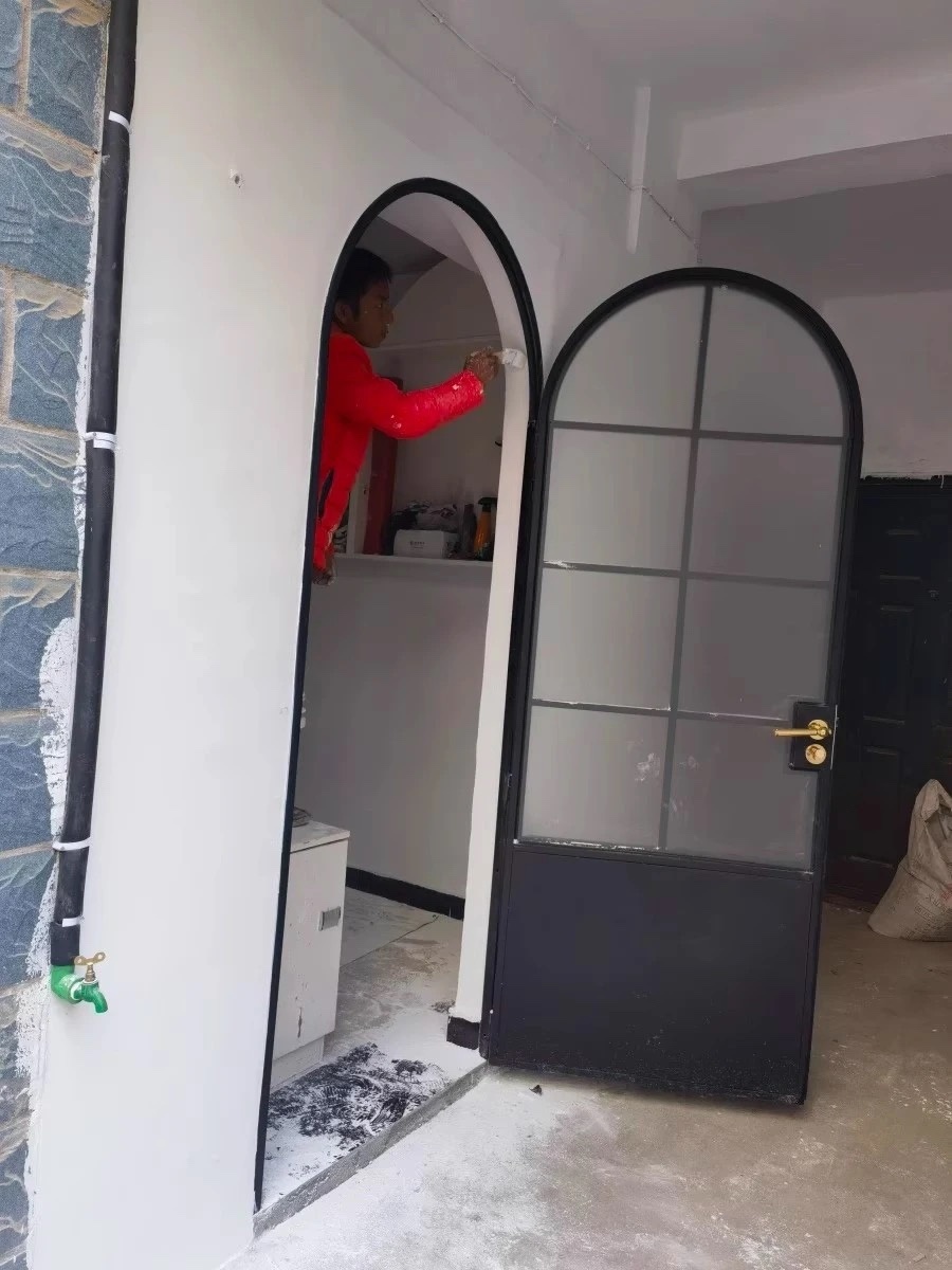法式铁艺拱形复古极窄圆弧玻璃双开店铺酒吧庭院定制烤漆对开门(图19)
