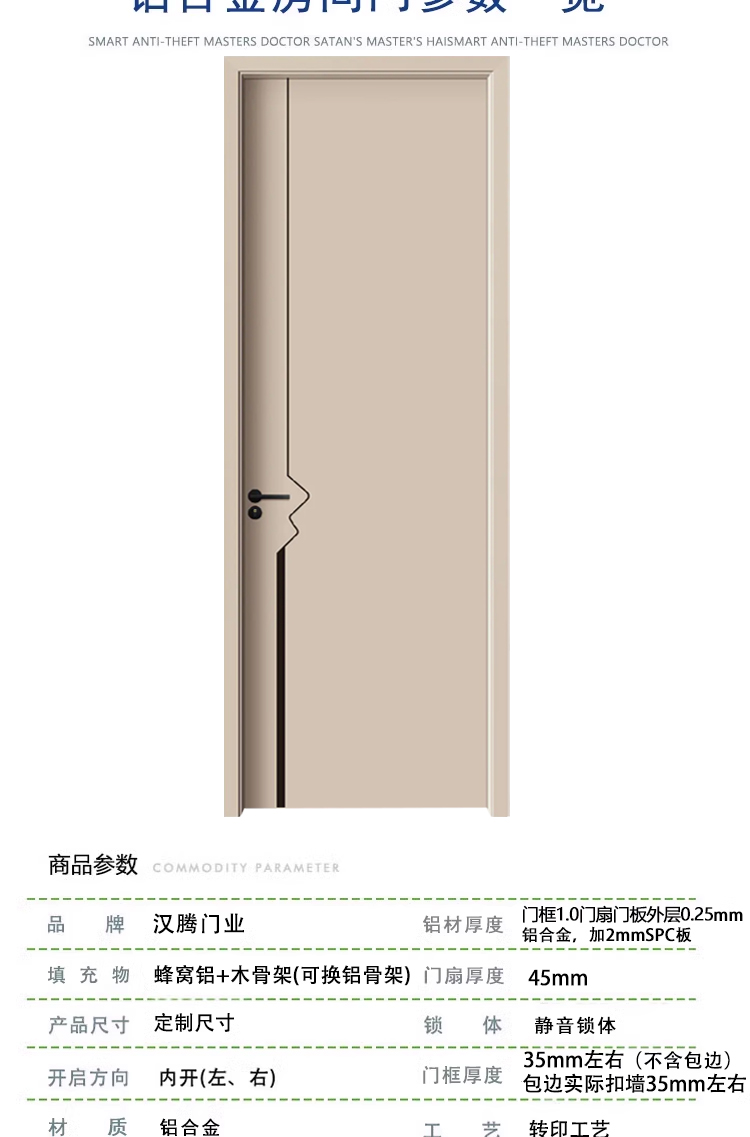 全铝门房间门卧室门隔音门防潮铝合金蜂窝铝套装门室内门定制房门(图6)